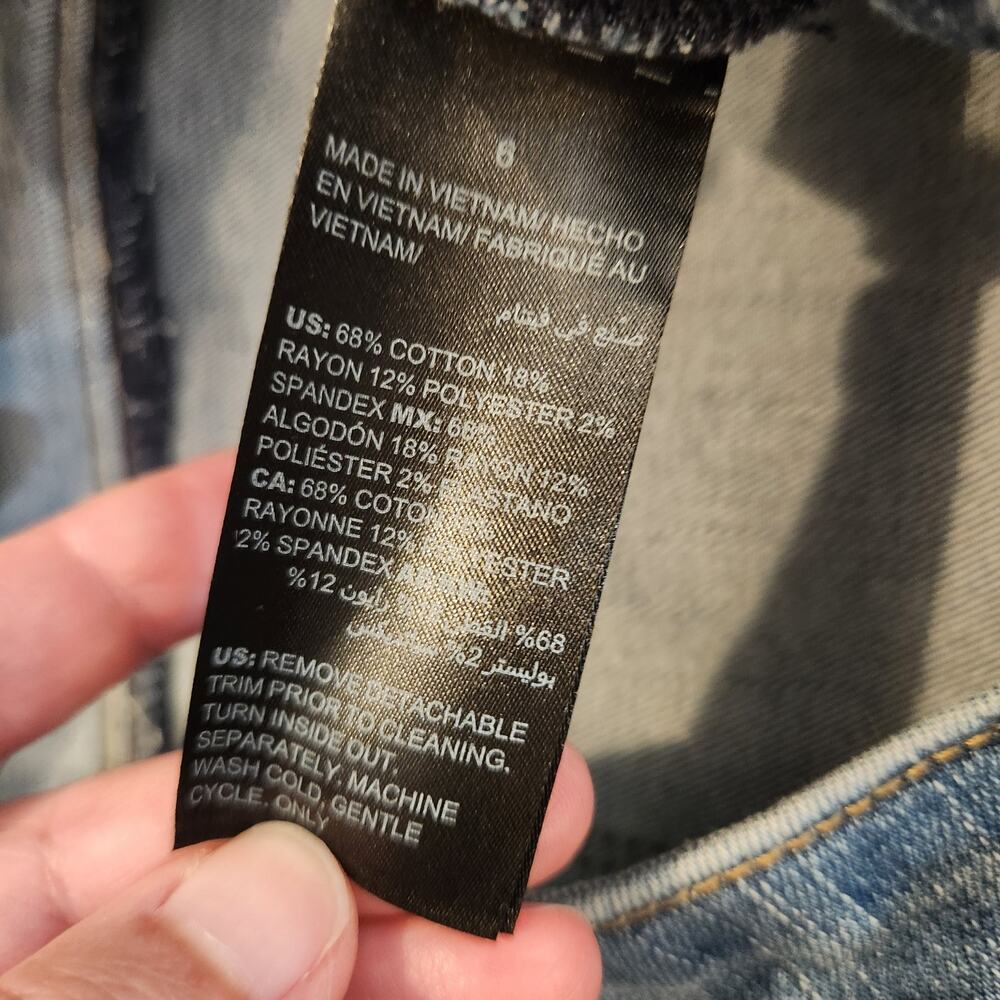 WHITE HOUSE BLACK MARKET The Skinny Crop Blue Medium Wash Embellished Ankle Wm 6 - Picture 5 of 12